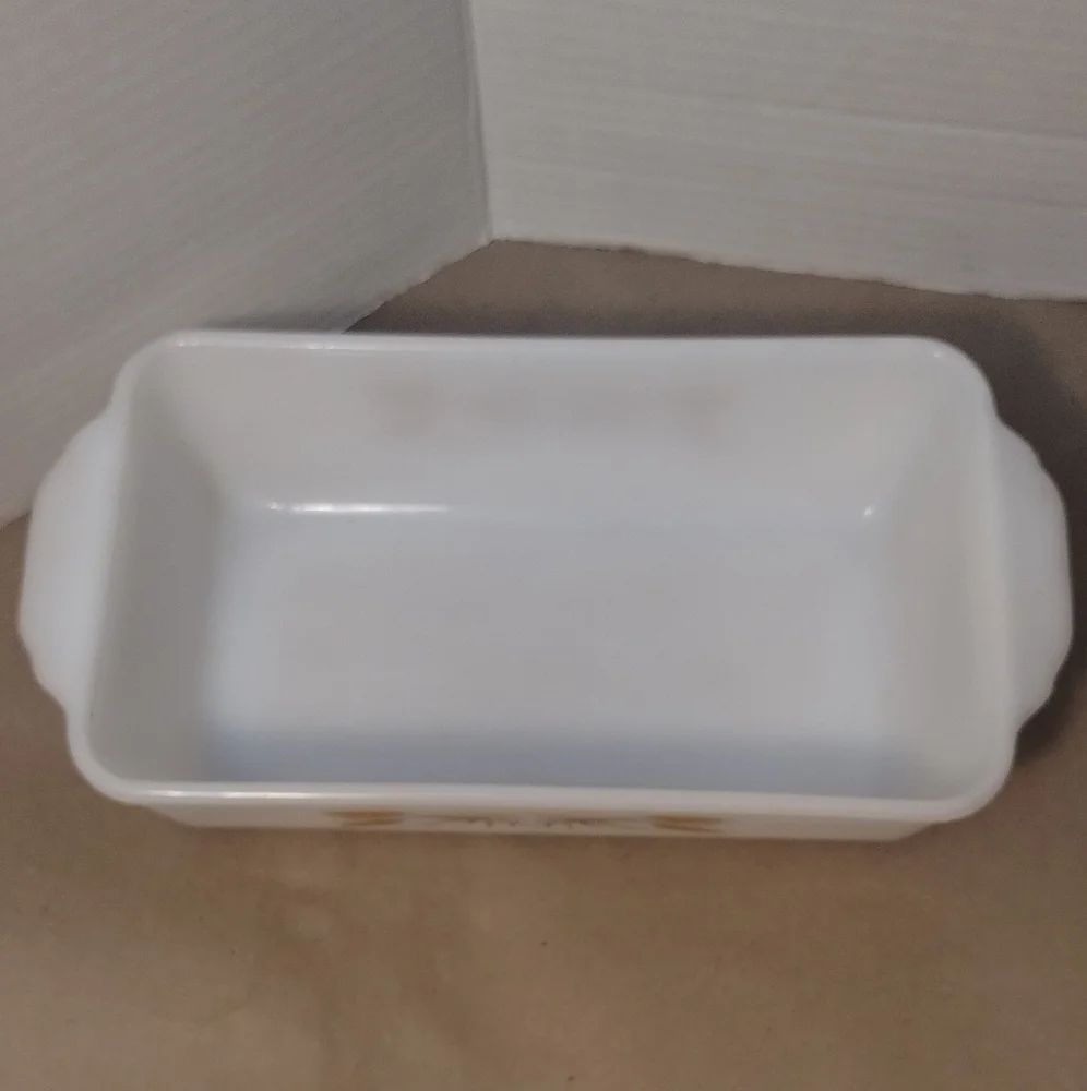 Vintage Fire King Wheat Pattern Milk Glass Loaf Pan Baking Dish